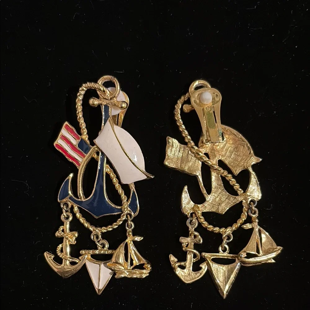 Nautical Gold and Blue Earrings - Picture 3 of 5